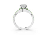White gold Radiant Cut Diamond with Peridot side stone Halo Twist Band Solitaire Prong Setting Ring_33