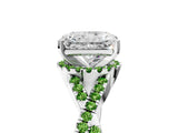 White gold Radiant Cut Diamond with Peridot side stone Halo Twist Band Solitaire Prong Setting Ring_35