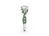 White gold Radiant Cut Diamond with Peridot side stone Halo Twist Band Solitaire Prong Setting Ring_44