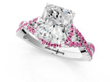 White gold Radiant Cut Diamond with Pink Sapphire side stone Halo Twist Band Solitaire Prong Setting Ring_13