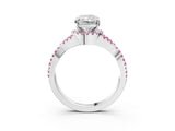 White gold Radiant Cut Diamond with Pink Sapphire side stone Halo Twist Band Solitaire Prong Setting Ring_15