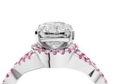 White gold Radiant Cut Diamond with Pink Sapphire side stone Halo Twist Band Solitaire Prong Setting Ring_16