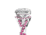 White gold Radiant Cut Diamond with Pink Sapphire side stone Halo Twist Band Solitaire Prong Setting Ring_17
