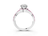 White gold Radiant Cut Diamond with Pink Sapphire side stone Halo Twist Band Solitaire Prong Setting Ring_27