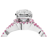 White gold Radiant Cut Diamond with Pink Sapphire side stone Halo Twist Band Solitaire Prong Setting Ring_34