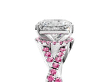White gold Radiant Cut Diamond with Pink Sapphire side stone Halo Twist Band Solitaire Prong Setting Ring_35