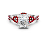 White gold Radiant Cut Diamond with Ruby side stone Halo Twist Band Solitaire Prong Setting Ring_12