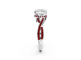 White gold Radiant Cut Diamond with Ruby side stone Halo Twist Band Solitaire Prong Setting Ring_14