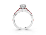 White gold Radiant Cut Diamond with Ruby side stone Halo Twist Band Solitaire Prong Setting Ring_15