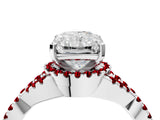 White gold Radiant Cut Diamond with Ruby side stone Halo Twist Band Solitaire Prong Setting Ring_16