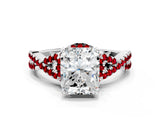 White gold Radiant Cut Diamond with Ruby side stone Halo Twist Band Solitaire Prong Setting Ring_24