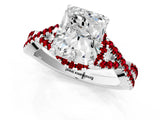 White gold Radiant Cut Diamond with Ruby side stone Halo Twist Band Solitaire Prong Setting Ring_25