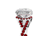 White gold Radiant Cut Diamond with Ruby side stone Halo Twist Band Solitaire Prong Setting Ring_29