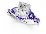 White gold Radiant Cut Diamond with Tanzanite side stone Halo Twist Band Solitaire Prong Setting Ring_13