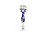White gold Radiant Cut Diamond with Tanzanite side stone Halo Twist Band Solitaire Prong Setting Ring_14