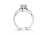 White gold Radiant Cut Diamond with Tanzanite side stone Halo Twist Band Solitaire Prong Setting Ring_15