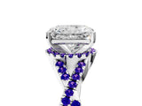 White gold Radiant Cut Diamond with Tanzanite side stone Halo Twist Band Solitaire Prong Setting Ring_17