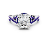 White gold Radiant Cut Diamond with Tanzanite side stone Halo Twist Band Solitaire Prong Setting Ring_24
