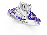 White gold Radiant Cut Diamond with Tanzanite side stone Halo Twist Band Solitaire Prong Setting Ring_25