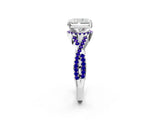 White gold Radiant Cut Diamond with Tanzanite side stone Halo Twist Band Solitaire Prong Setting Ring_26