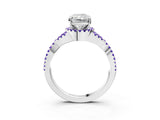 White gold Radiant Cut Diamond with Tanzanite side stone Halo Twist Band Solitaire Prong Setting Ring_27