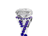 White gold Radiant Cut Diamond with Tanzanite side stone Halo Twist Band Solitaire Prong Setting Ring_29