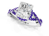 White gold Radiant Cut Diamond with Tanzanite side stone Halo Twist Band Solitaire Prong Setting Ring_37