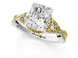 White gold Radiant Cut Diamond with Yellow Sapphire side stone Halo Twist Band Solitaire Prong Setting Ring_32