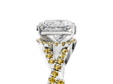 White gold Radiant Cut Diamond with Yellow Sapphire side stone Halo Twist Band Solitaire Prong Setting Ring_36