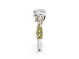 White gold Radiant Cut Diamond with Yellow Sapphire side stone Halo Twist Band Solitaire Prong Setting Ring_45