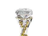 White gold Radiant Cut Diamond with Yellow Sapphire side stone Halo Twist Band Solitaire Prong Setting Ring_48
