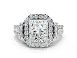 White gold Radiant Cut Double Halo Diamond Engagement Ring with Pave Band and Four-Prong Setting_42