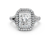 White gold Radiant Cut Double Halo Split Shank Diamond Ring with Prong Setting_49