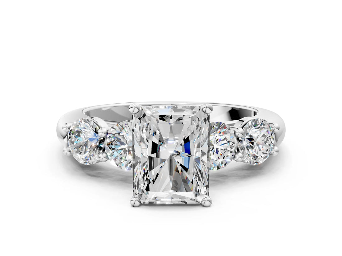 White gold Radiant Cut Five-Stone Prong Set Diamond Ring with Classic Band_68