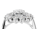 White gold Radiant Cut Halo Cluster Diamond Ring with Pave Band and Four-Prong Setting_11