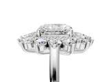 White gold Radiant Cut Halo Cluster Diamond Ring with Pave Band and Four-Prong Setting_12