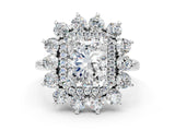 White gold Radiant Cut Halo Cluster Diamond Ring with Pave Band and Four-Prong Setting_19