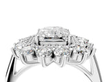 White gold Radiant Cut Halo Cluster Diamond Ring with Pave Band and Four-Prong Setting_23
