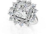 White gold Radiant Cut Halo Cluster Diamond Ring with Pave Band and Four-Prong Setting_8