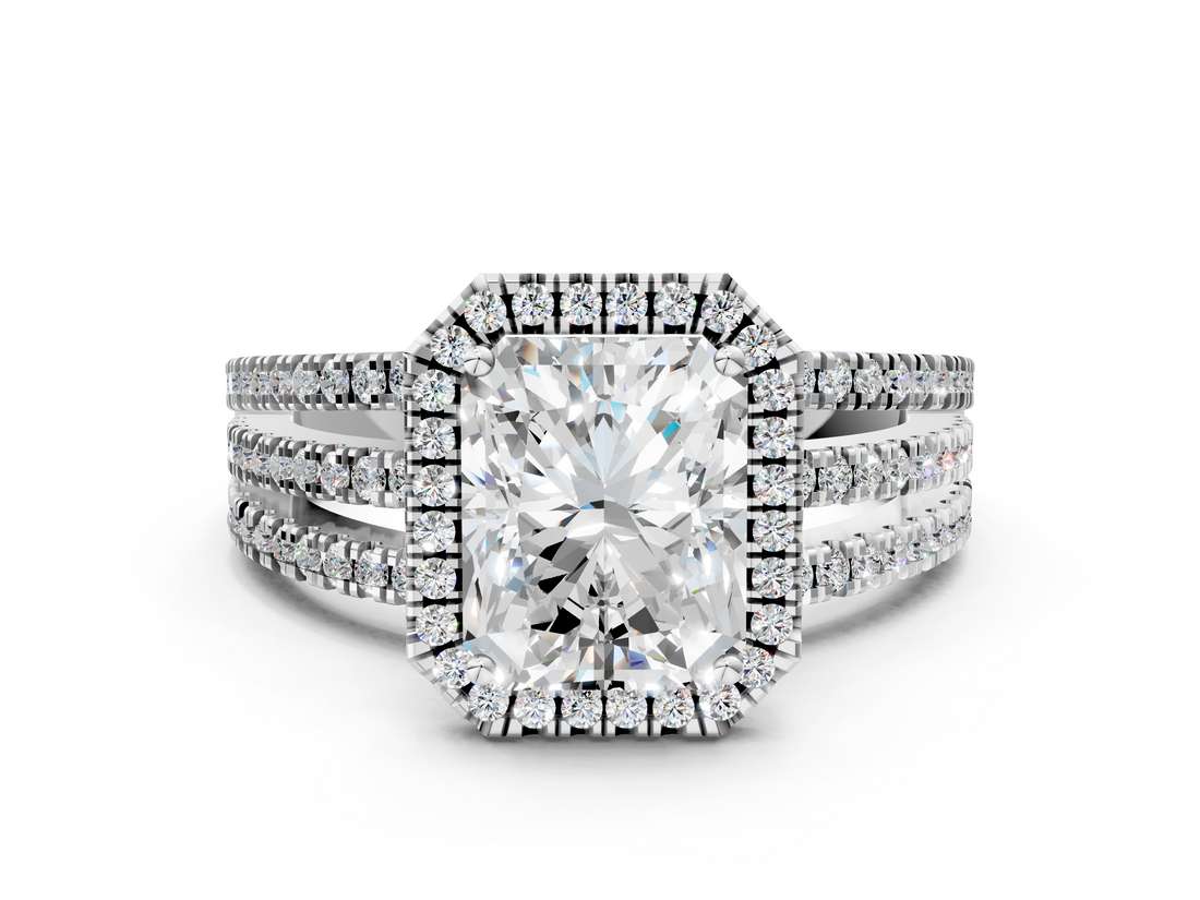 White gold Radiant Cut Halo Diamond Engagement Ring with Split Shank and Four-Prong Setting_26