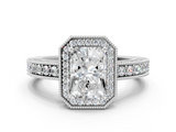 White gold Radiant Cut Halo Diamond Pave Band Ring with Four-Prong Setting_81