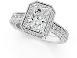 White gold Radiant Cut Halo Diamond Pave Band Ring with Four-Prong Setting_82