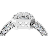 White gold Radiant Cut Halo Diamond Pave Band Ring with Four-Prong Setting_85