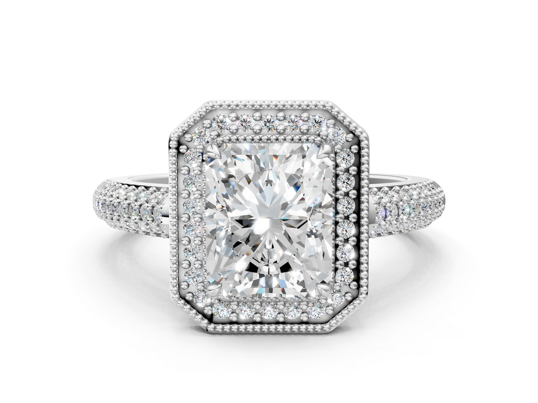 White gold Radiant Cut Halo Diamond Pave Band with Four-Prong Setting_92