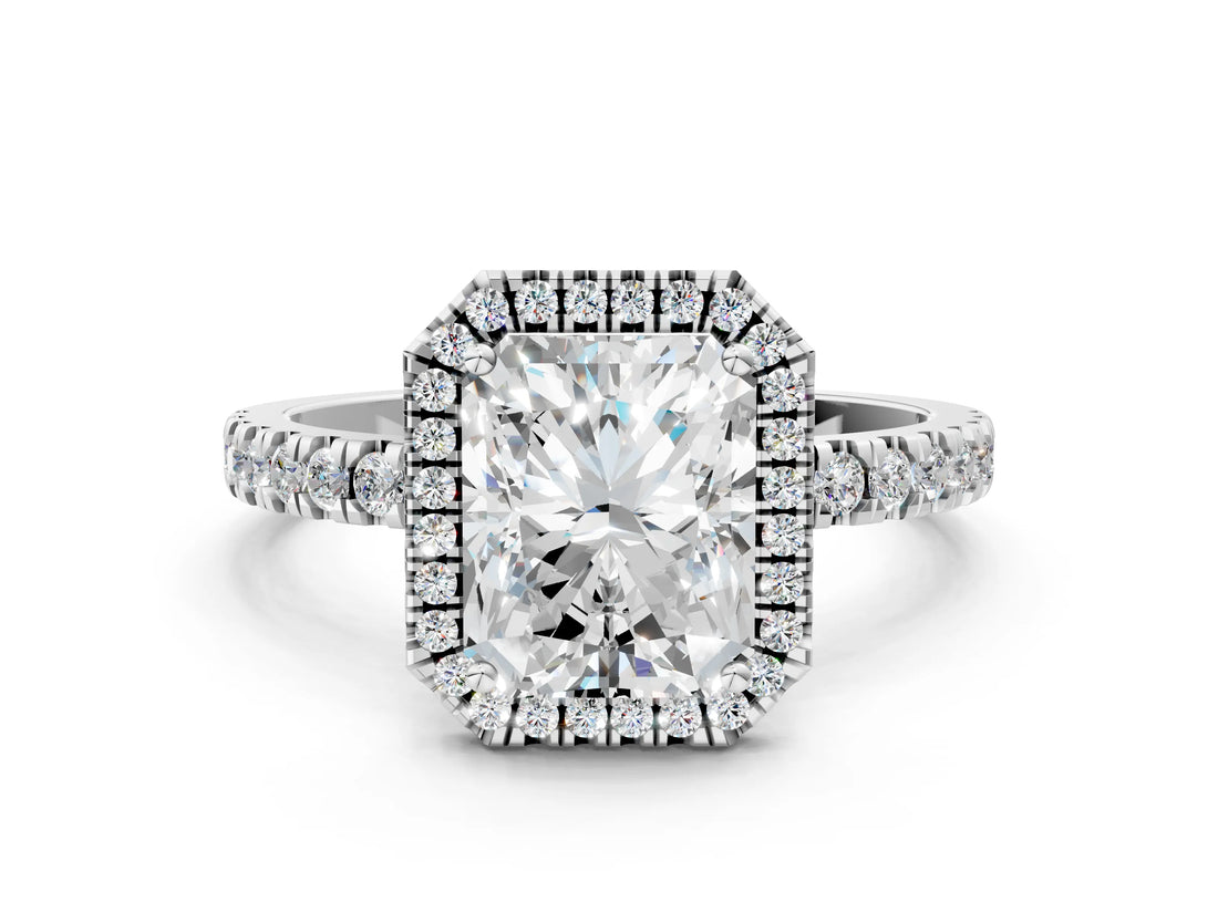 White gold Radiant Cut Halo Diamond Pave Band with Prong Setting_12