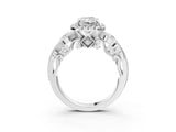White gold Radiant Cut Halo Diamond Ring with Milgrain and Bezel Accents on a Split Shank Band_132