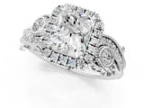 White gold Radiant Cut Halo Diamond Ring with Milgrain and Bezel Accents on a Split Shank Band_16