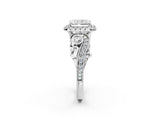 White gold Radiant Cut Halo Diamond Ring with Milgrain and Bezel Accents on a Split Shank Band_17