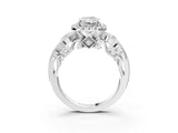 White gold Radiant Cut Halo Diamond Ring with Milgrain and Bezel Accents on a Split Shank Band_18