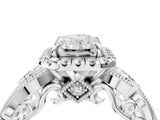 White gold Radiant Cut Halo Diamond Ring with Milgrain and Bezel Accents on a Split Shank Band_19